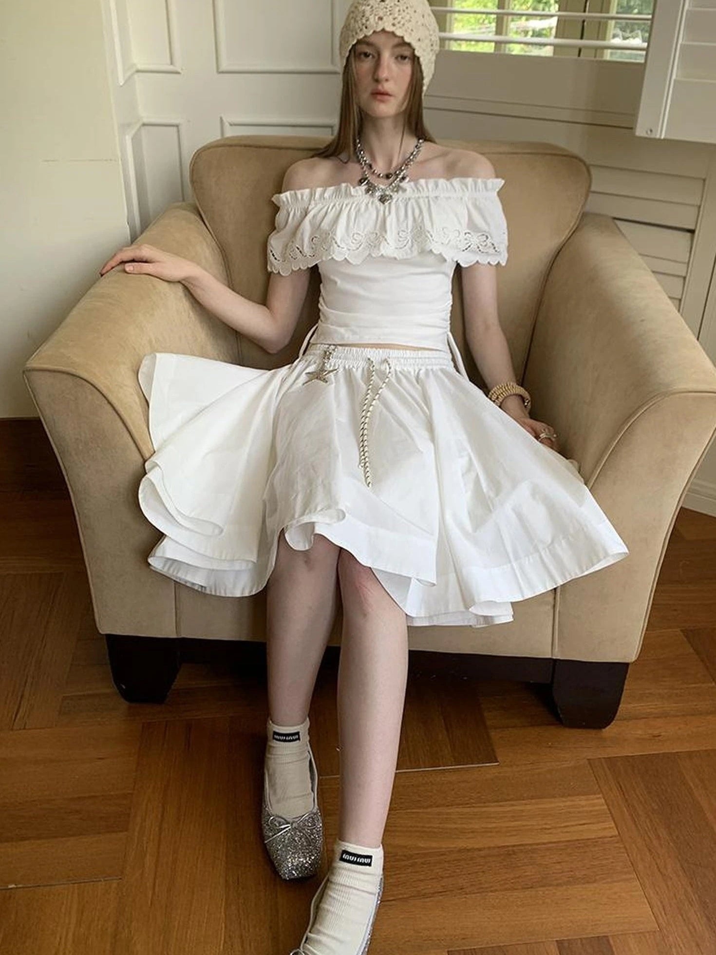 Elegant Drawstring A Line Sun Skirt In Cotton Blend