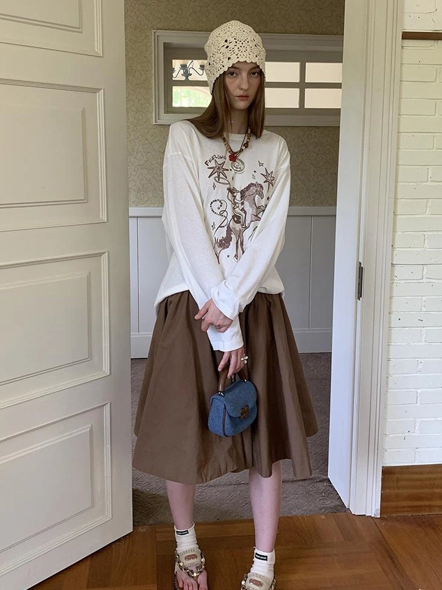 Elegant Drawstring A Line Sun Skirt In Cotton Blend