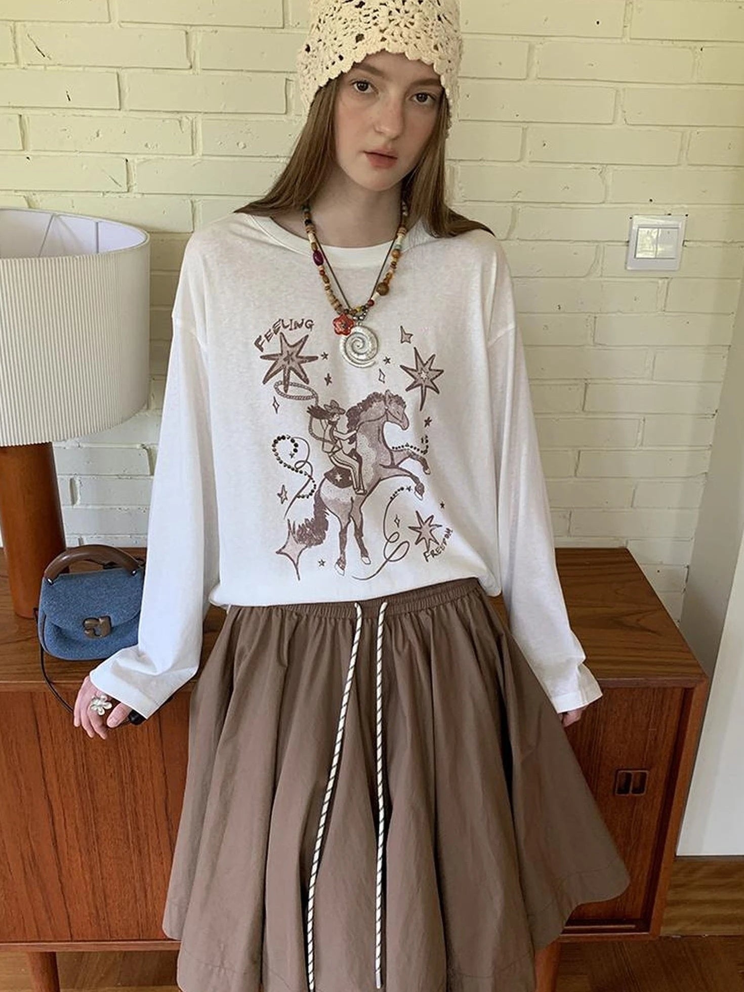 Elegant Drawstring A Line Sun Skirt In Cotton Blend