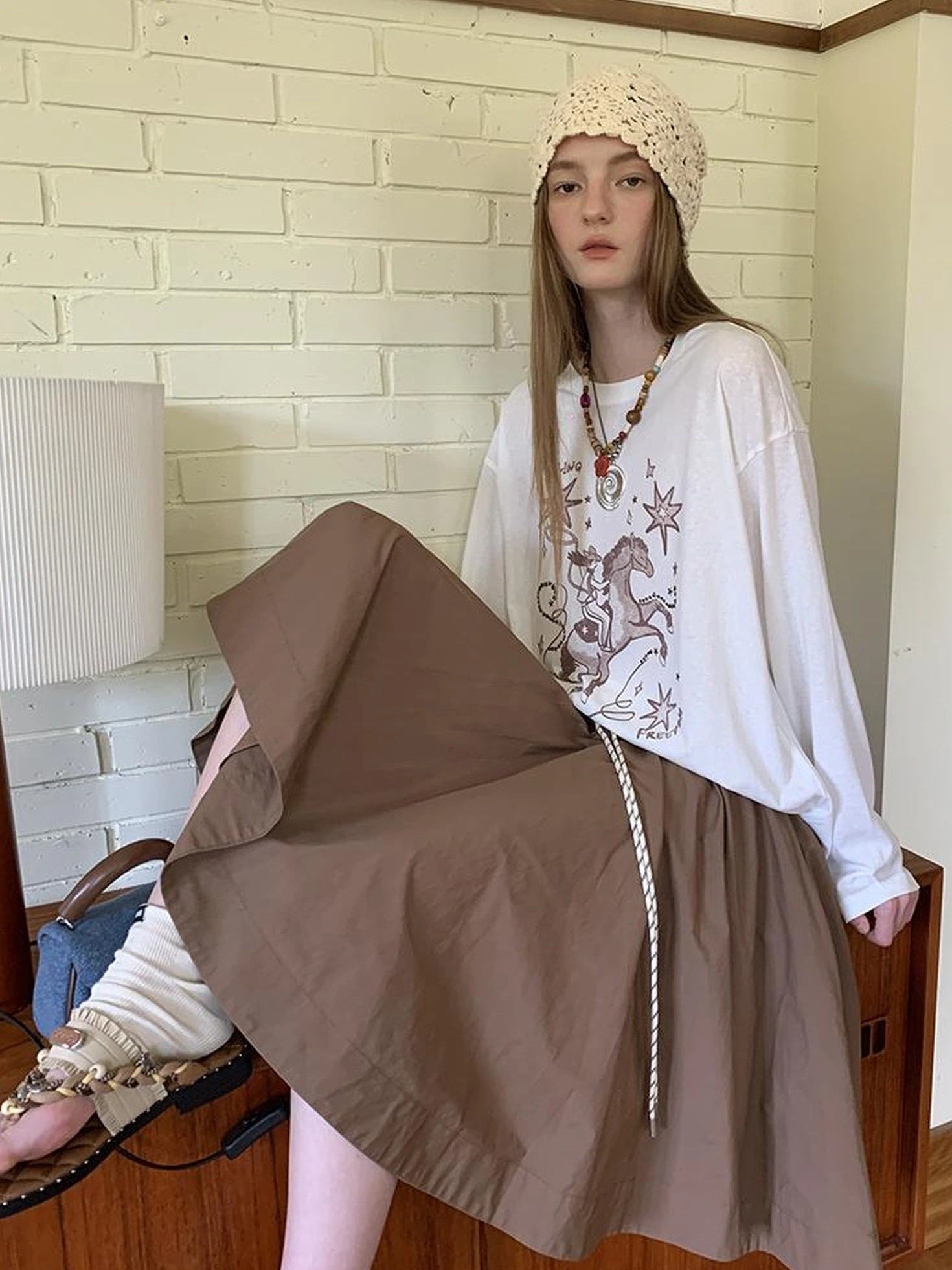 Elegant Drawstring A Line Sun Skirt In Cotton Blend