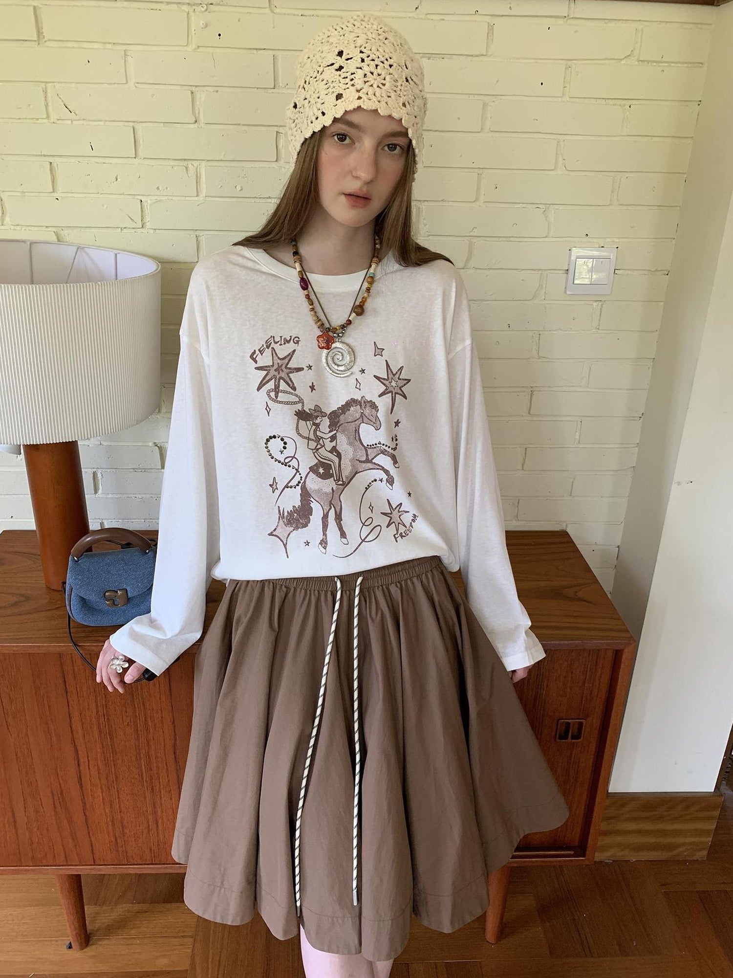 DIDDI MODA Elegant Drawstring A Line Sun Skirt In Cotton Blend