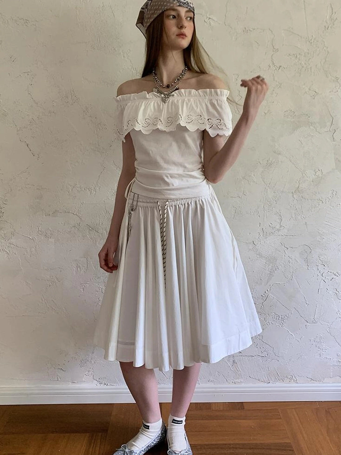 Elegant Drawstring A Line Sun Skirt In Cotton Blend