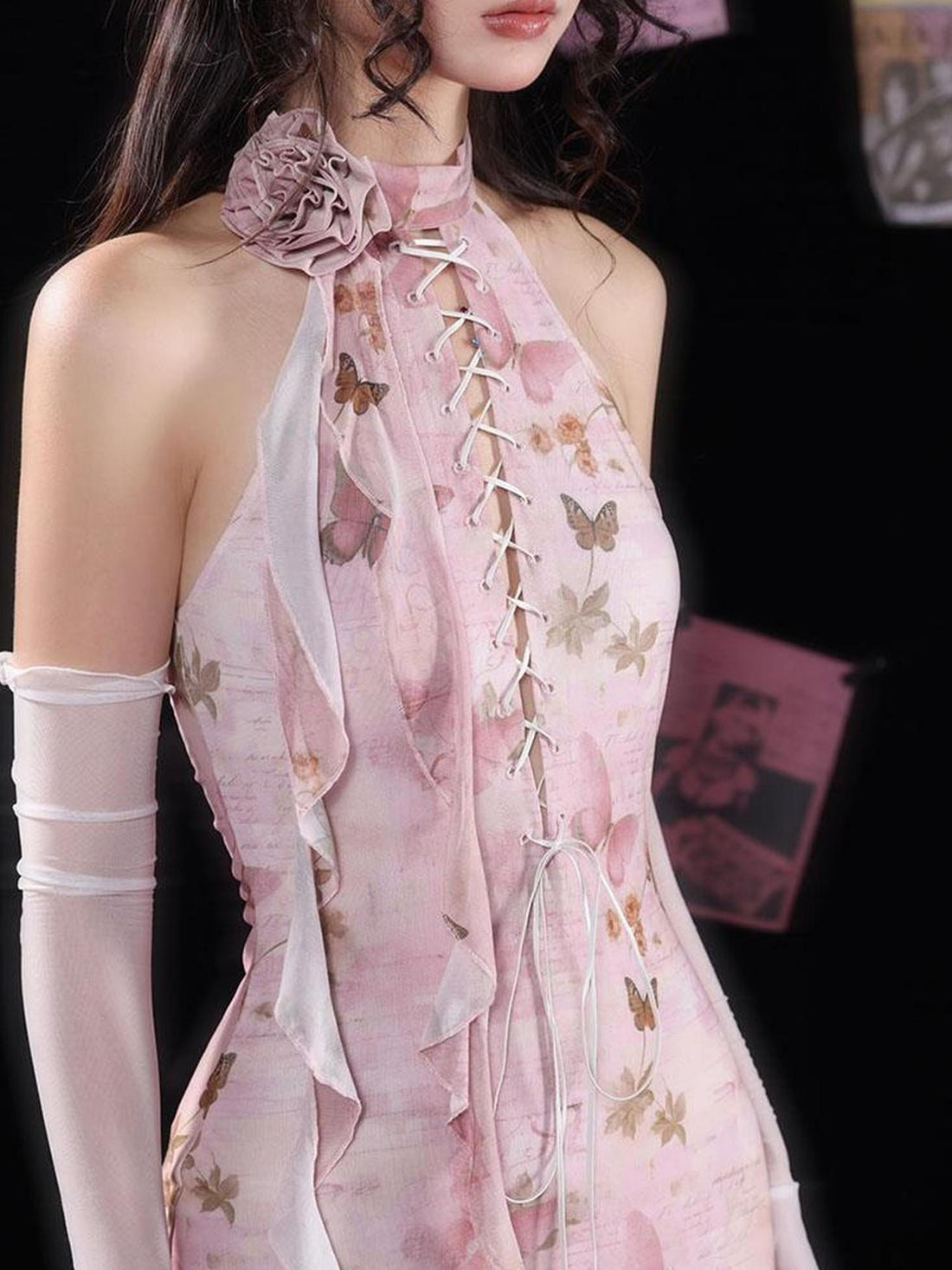 WSW WUSHENWU Elegant Floral Detachable Neckline Dress