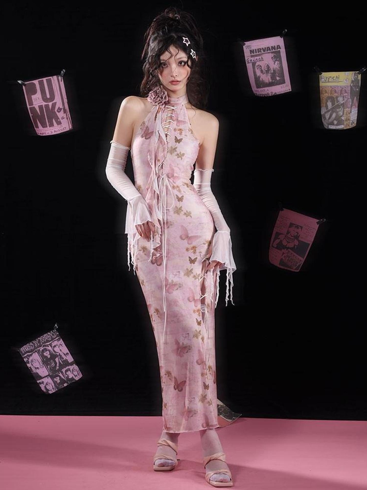 WSW WUSHENWU Elegant Floral Detachable Neckline Dress