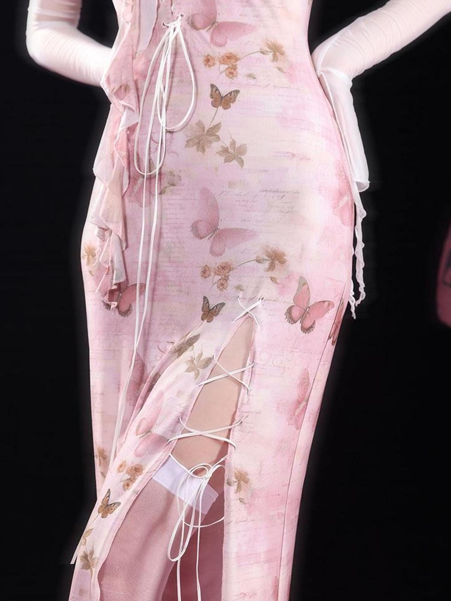 WSW WUSHENWU Elegant Floral Detachable Neckline Dress