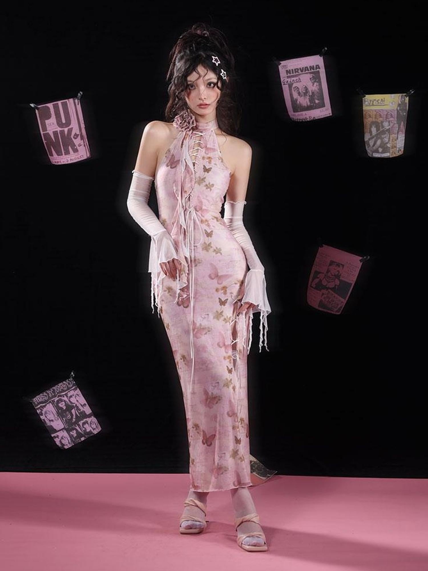 WSW WUSHENWU Elegant Floral Detachable Neckline Dress