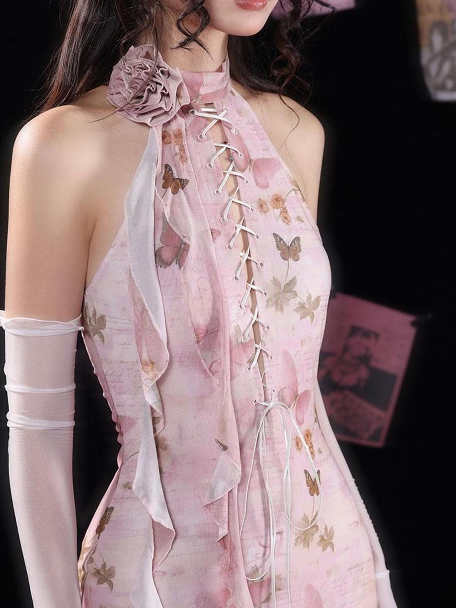 WSW WUSHENWU Elegant Floral Detachable Neckline Dress