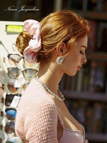 Elegant Floral Scrunchies with Rhinestone Logo Hair Ties