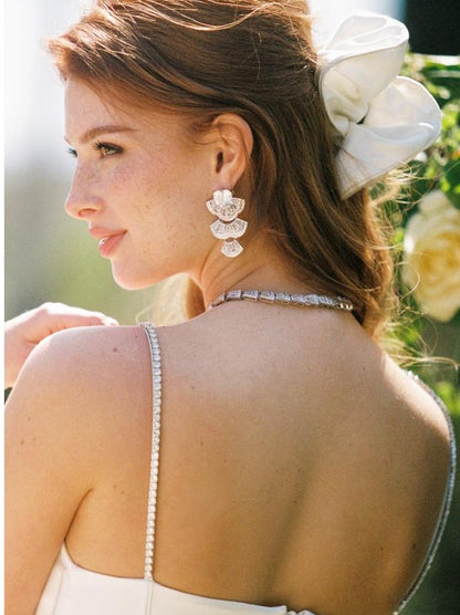 Elegant Floral Scrunchies with Rhinestone Logo Hair Ties