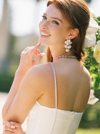 Elegant Floral Scrunchies with Rhinestone Logo Hair Ties