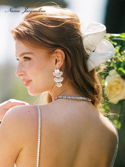 Elegant Floral Scrunchies with Rhinestone Logo Hair Ties