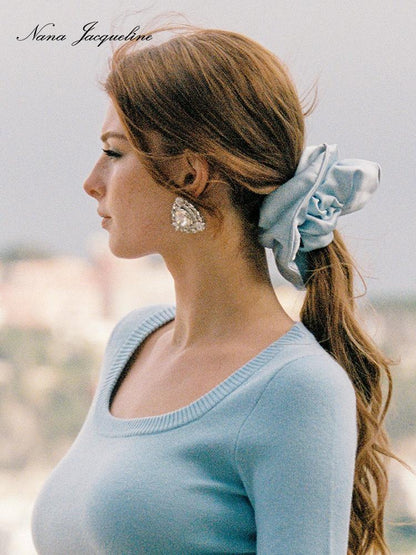 Elegant Floral Scrunchies with Rhinestone Logo Hair Ties