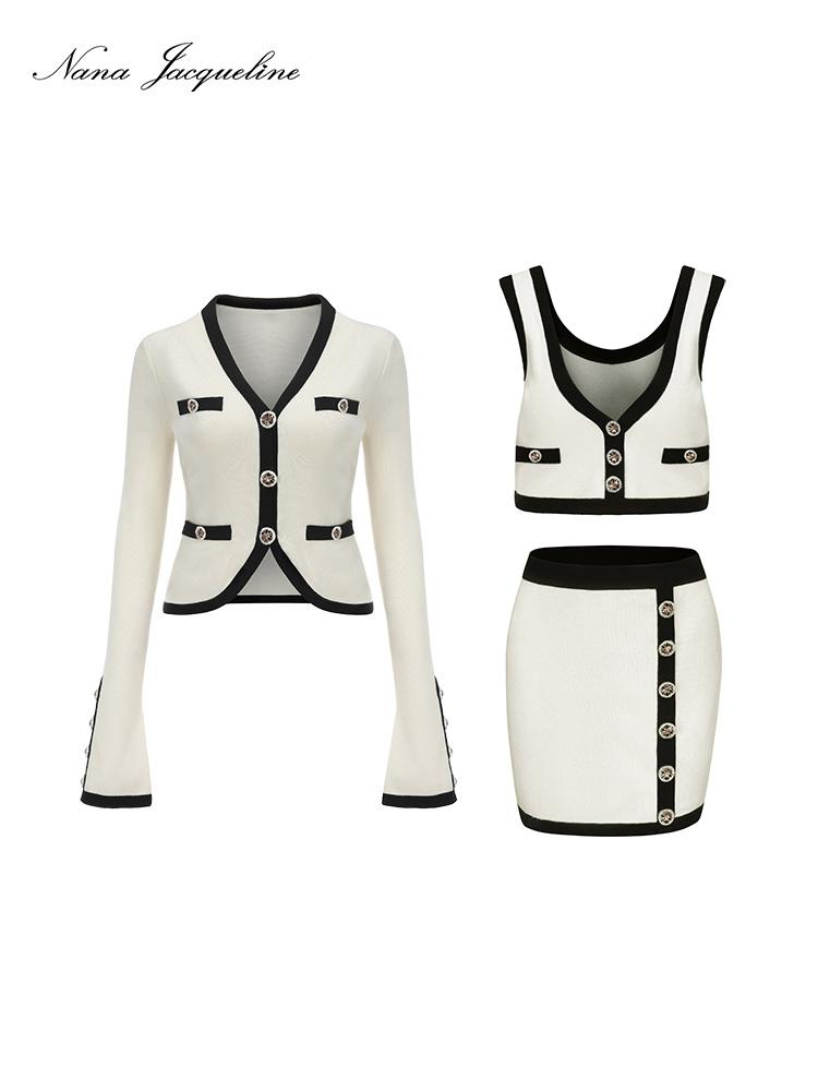 Elegant Knit Set with Cardigan Vest  Skirt for Women