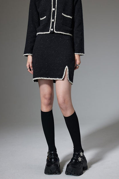 DIDDI MODA Elegant Knit Tweed Set With Lace Trim