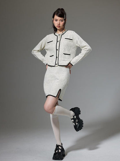 DIDDI MODA Elegant Knit Tweed Set With Lace Trim
