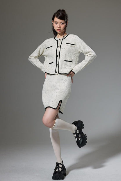 DIDDI MODA Elegant Knit Tweed Set With Lace Trim