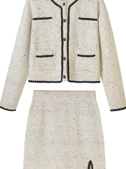 DIDDI MODA Elegant Knit Tweed Set With Lace Trim