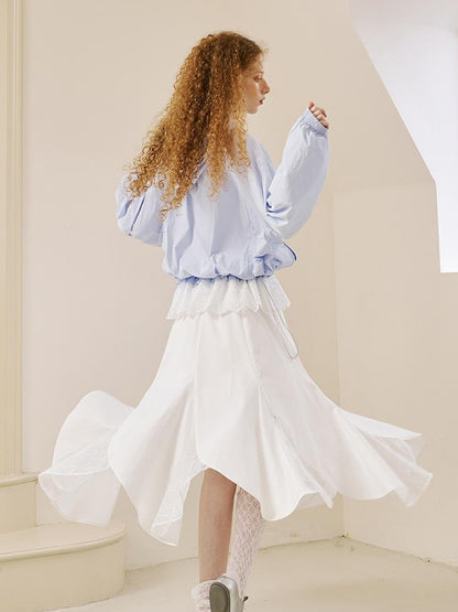 DIDDI MODA Elegant Lace Paneled Fishtail Skirt With Floral Hem