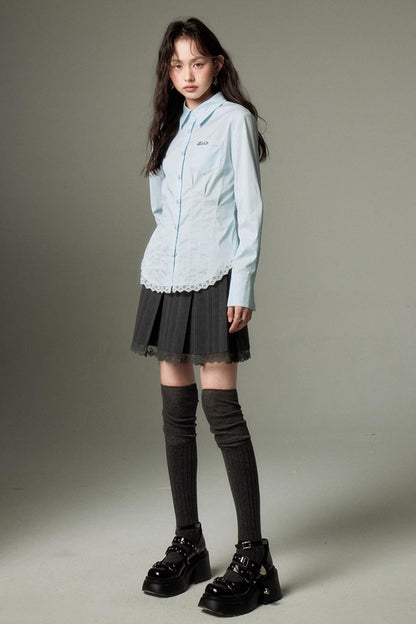DIDDI MODA Elegant Lace Trimmed Polo Shirt With Waist Defining Fit