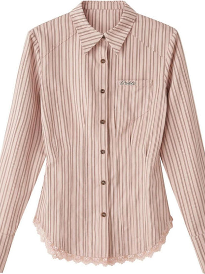 DIDDI MODA Elegant Lace Trimmed Polo Shirt With Waist Defining Fit