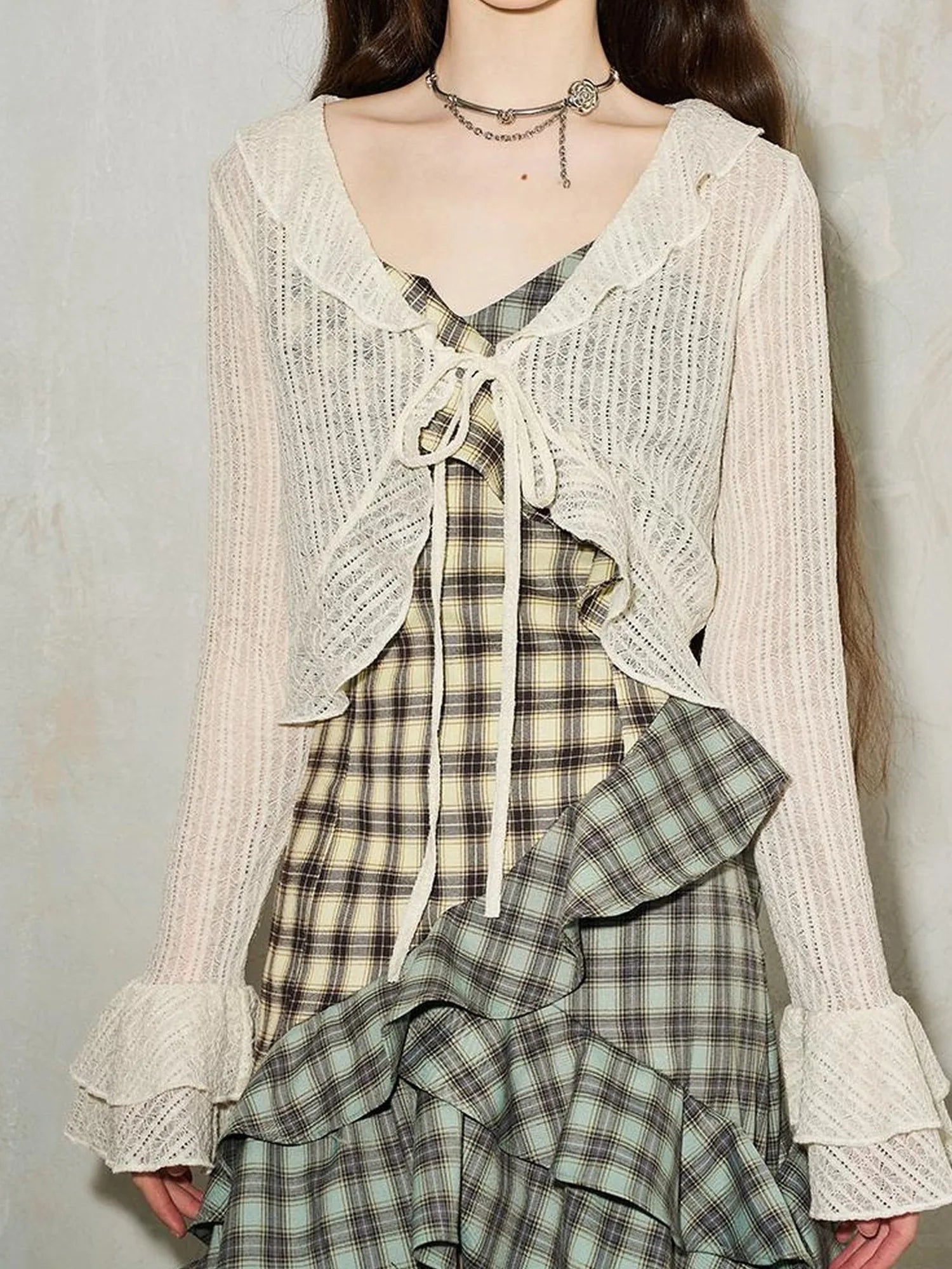 Elegant Lace V Neck Summer Sheer Cover Up With Ruffles