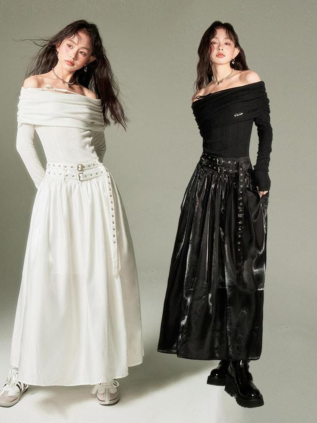 DIDDI MODA Elegant Off Shoulder Bow Dress With Metallic Belt