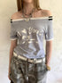 DIDDI MODA Elegant Off Shoulder Puppy Print Tee