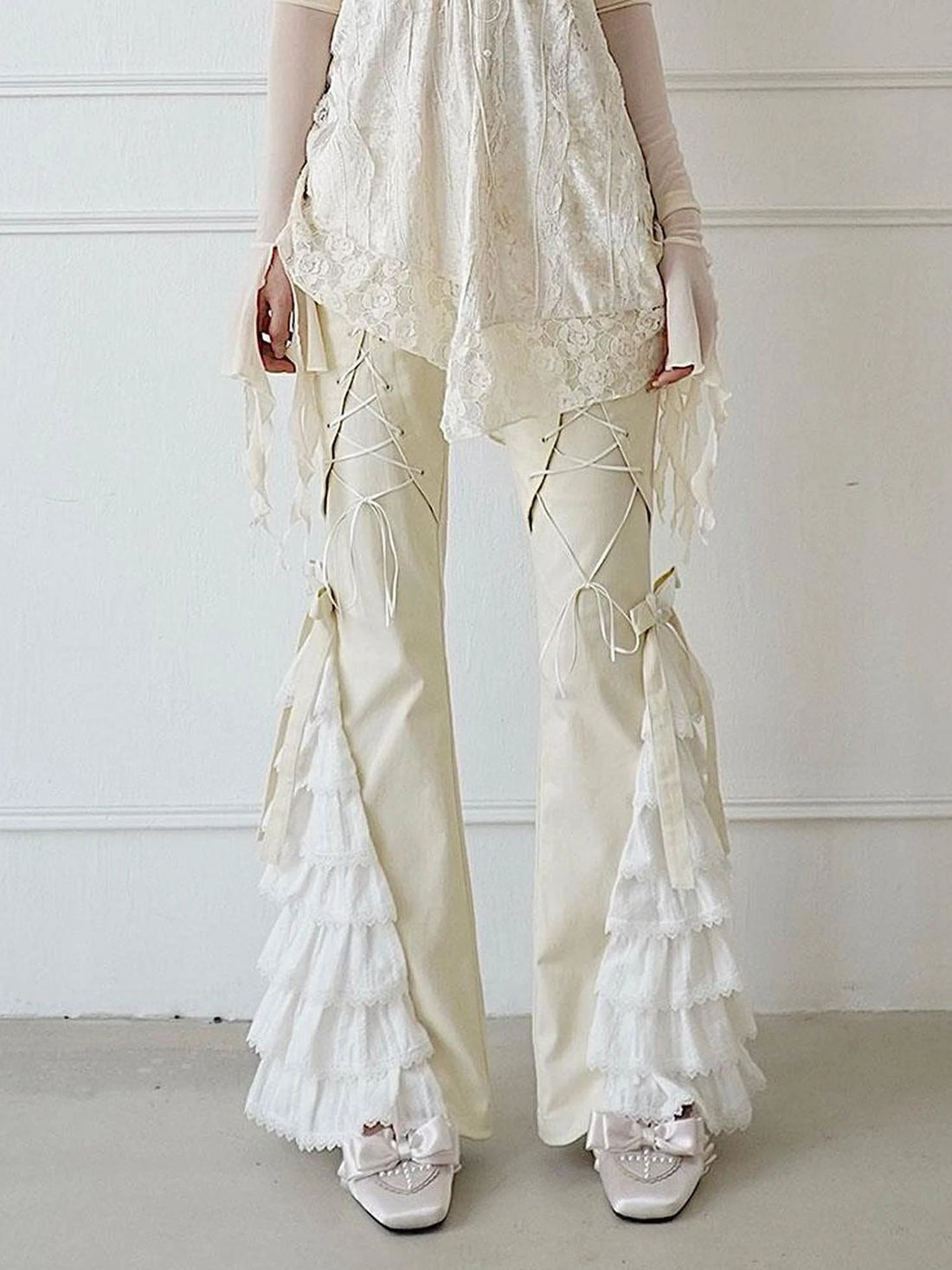 Elegant Off White Lace Casual Pants Versatile Chic