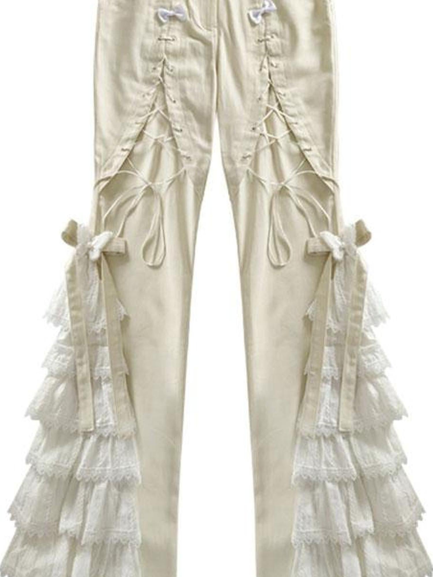 WSW WUSHENWU Elegant Off White Lace Casual Pants Versatile Chic