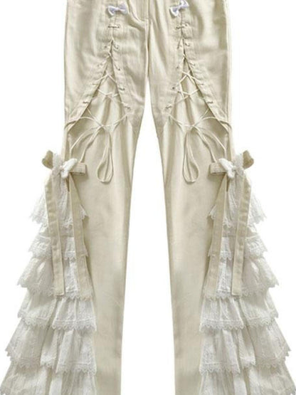 WSW WUSHENWU Elegant Off White Lace Casual Pants Versatile Chic