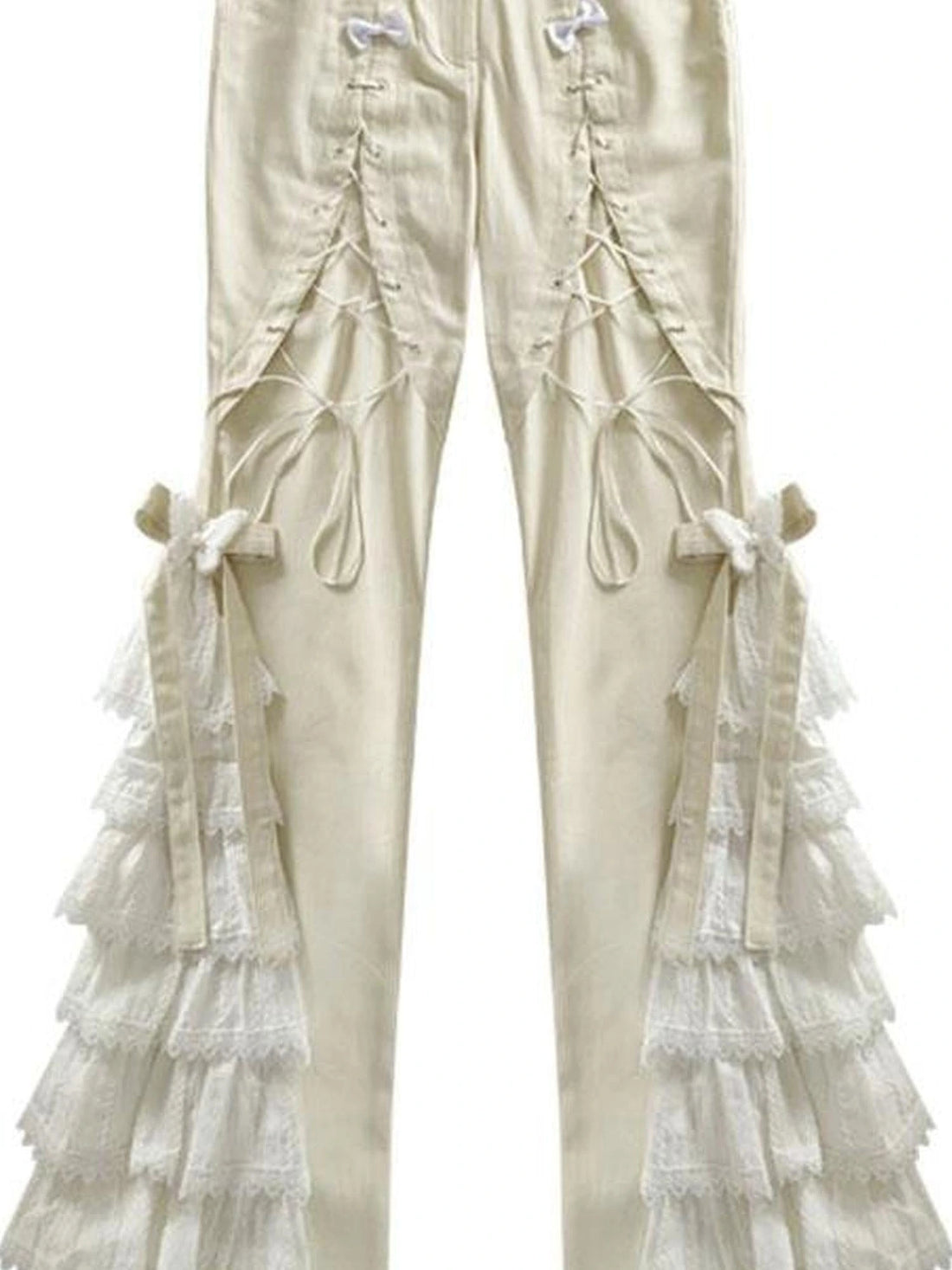 Elegant Off White Lace Casual Pants Versatile Chic