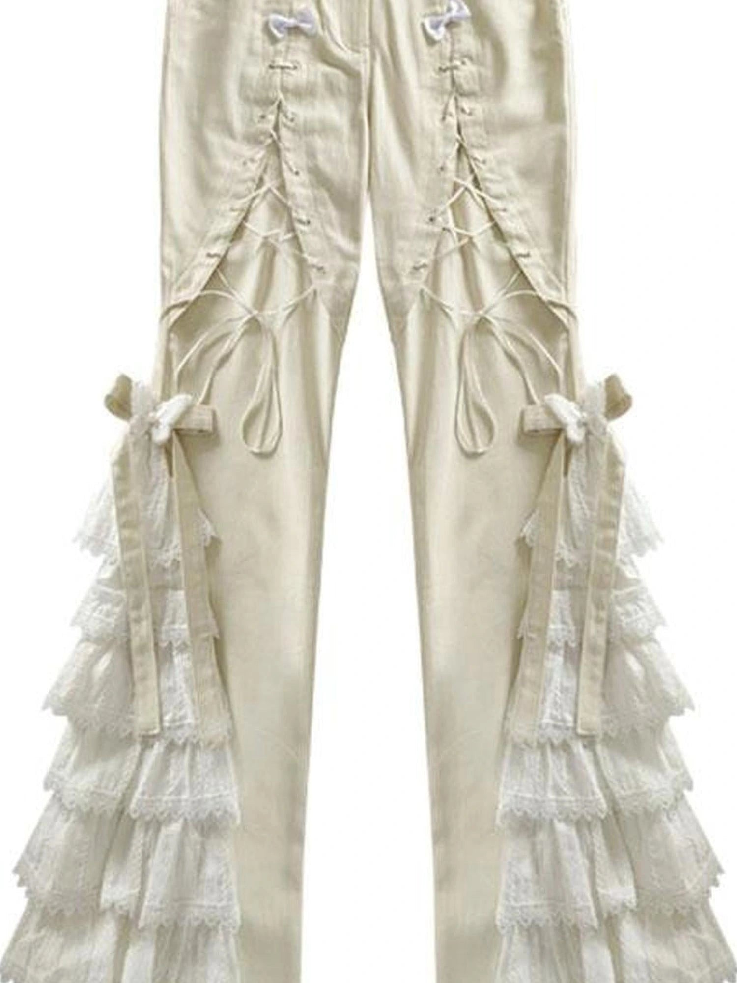 Elegant Off White Lace Casual Pants Versatile Chic