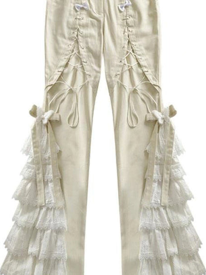 Elegant Off White Lace Casual Pants Versatile Chic