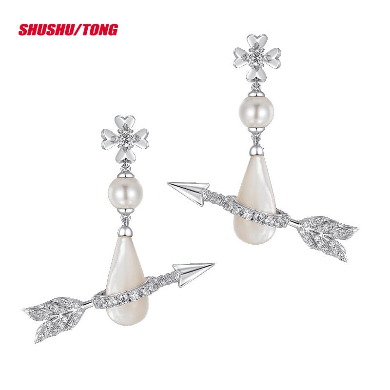 Elegant Pearl Arrow Drop Earrings with Tassels