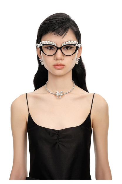 Elegant Pearl Butterfly Zircon Choker Necklace