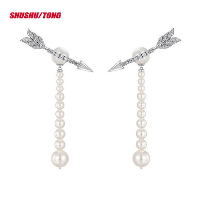 Elegant Pearl Tassel Arrow Earrings