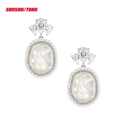 Elegant Pearl &amp; Mother-of-Pearl Backless Earrings