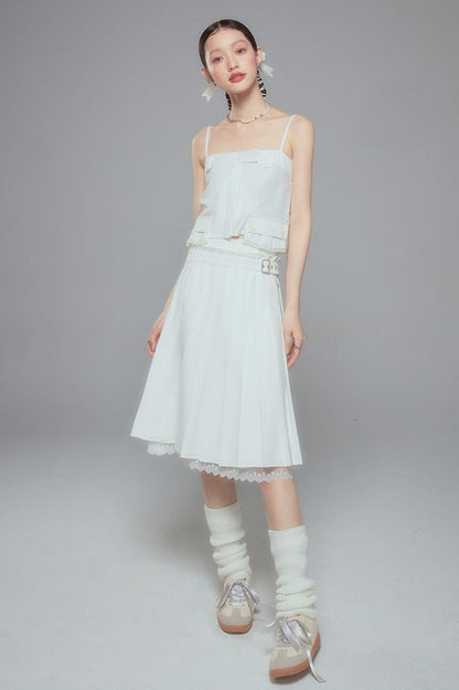 Elegant Pleated Skirt With Floral Hem A Line Silhouette