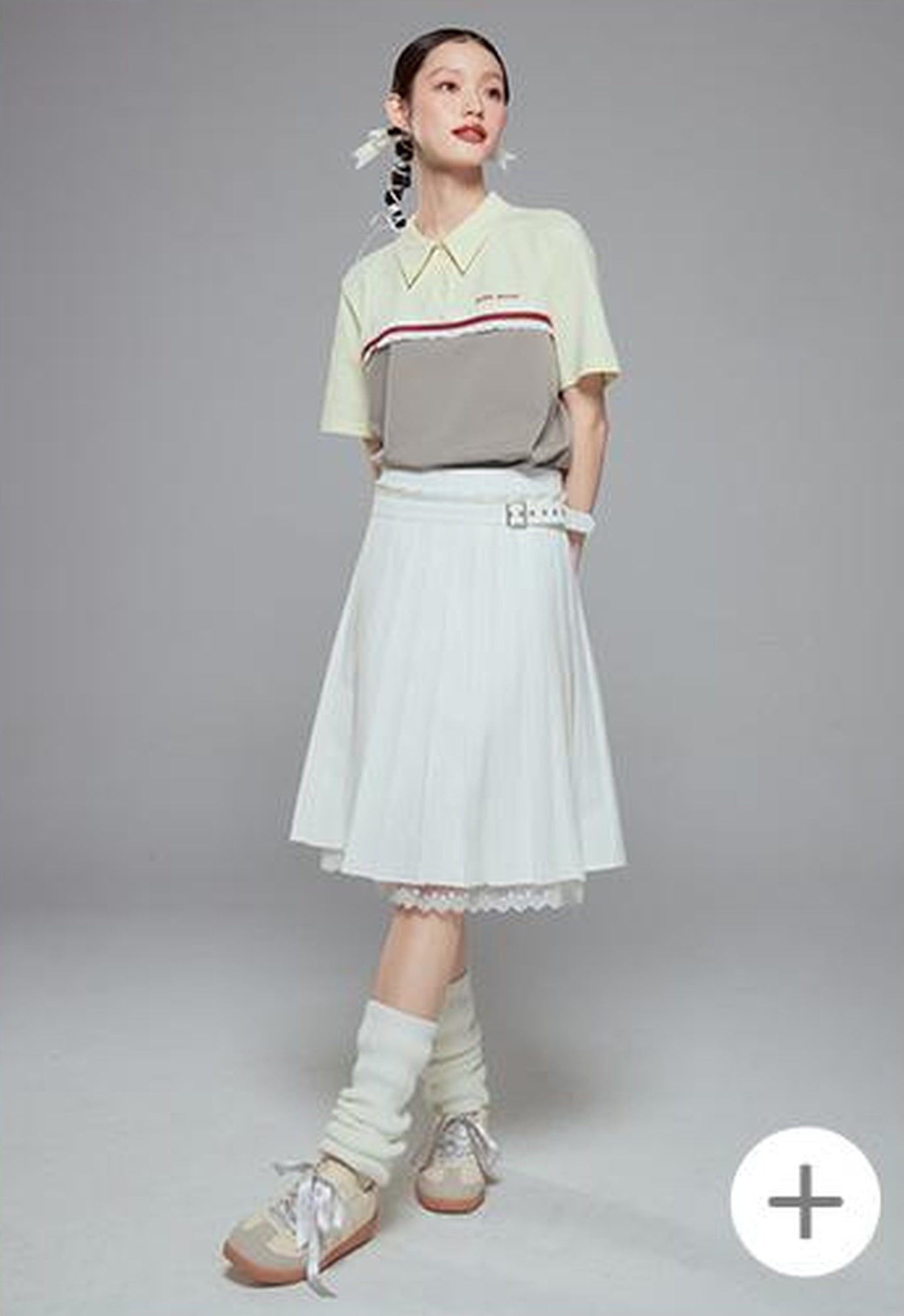 DIDDI MODA Elegant Pleated Skirt With Floral Hem A Line Silhouette