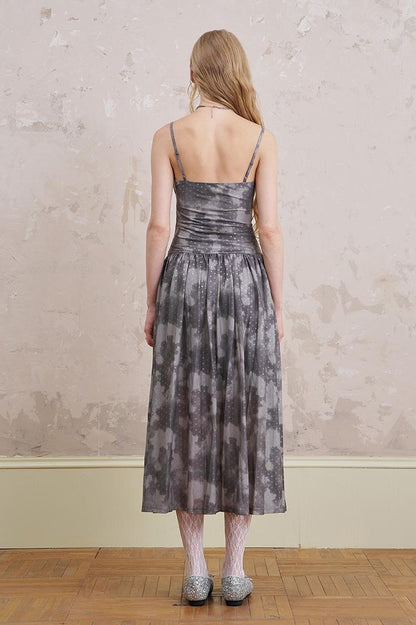 DIDDI MODA Elegant Polka Dot Mesh Wrap Waist Maxi Dress