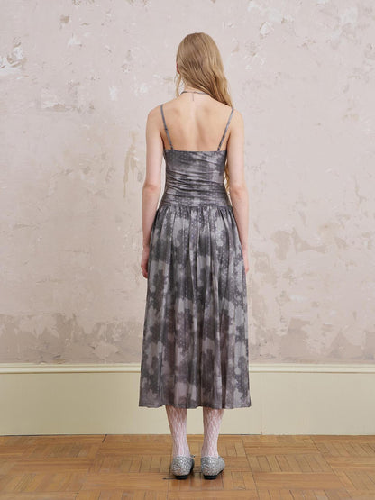 DIDDI MODA Elegant Polka Dot Mesh Wrap Waist Maxi Dress
