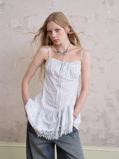 DIDDI MODA Elegant Ruffled Lace Camisole With Adjustable Drawstring