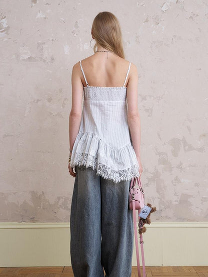 DIDDI MODA Elegant Ruffled Lace Camisole With Adjustable Drawstring