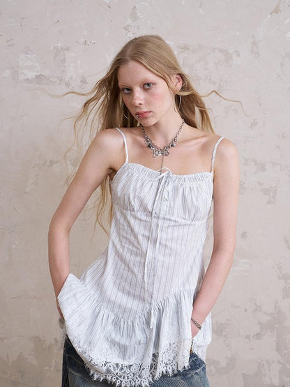 DIDDI MODA Elegant Ruffled Lace Camisole With Adjustable Drawstring