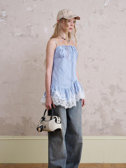 DIDDI MODA Elegant Ruffled Lace Camisole With Adjustable Drawstring