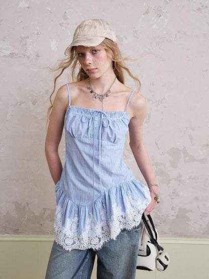 DIDDI MODA Elegant Ruffled Lace Camisole With Adjustable Drawstring