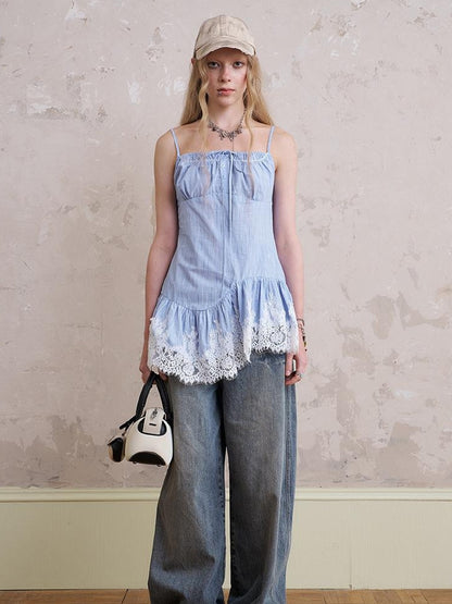 DIDDI MODA Elegant Ruffled Lace Camisole With Adjustable Drawstring