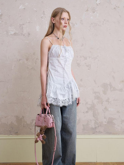 DIDDI MODA Elegant Ruffled Lace Camisole With Adjustable Drawstring