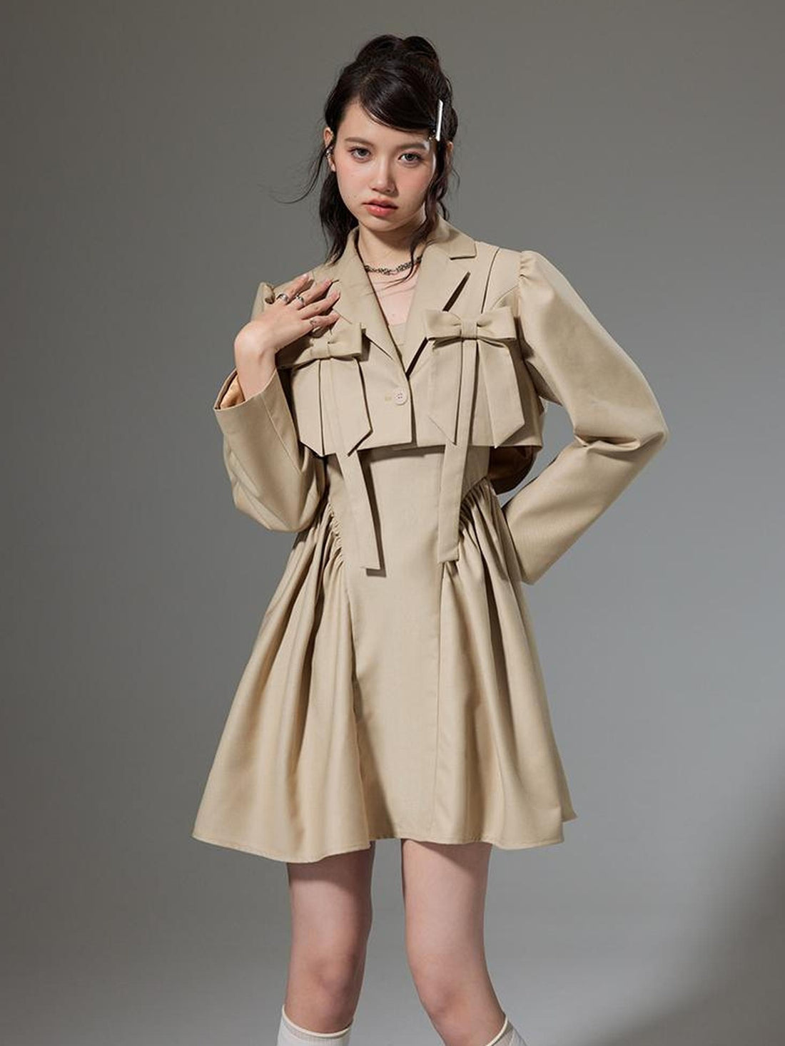 DIDDI MODA Elegant Short Blazer Slip Dress Set