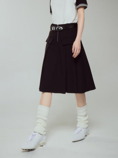 DIDDI MODA Elegant Silver Zip White Midi Pleated Skirt